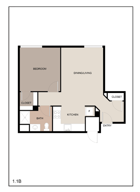 Floor plan for 1 bed, 1 bath, 550 sqft